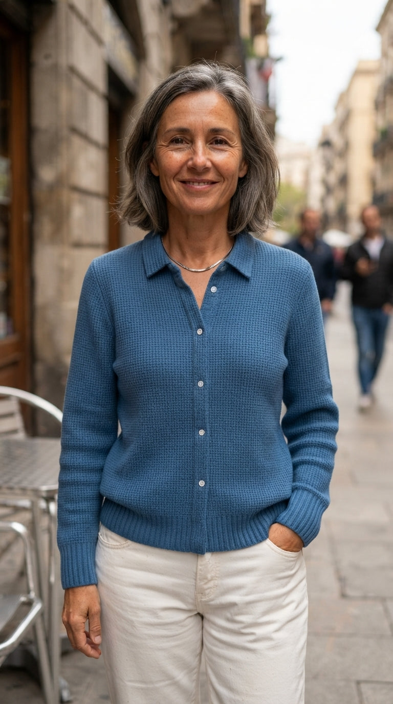 Diana | Chaqueta de Punto Texturizada con Botones - Azul oscuro