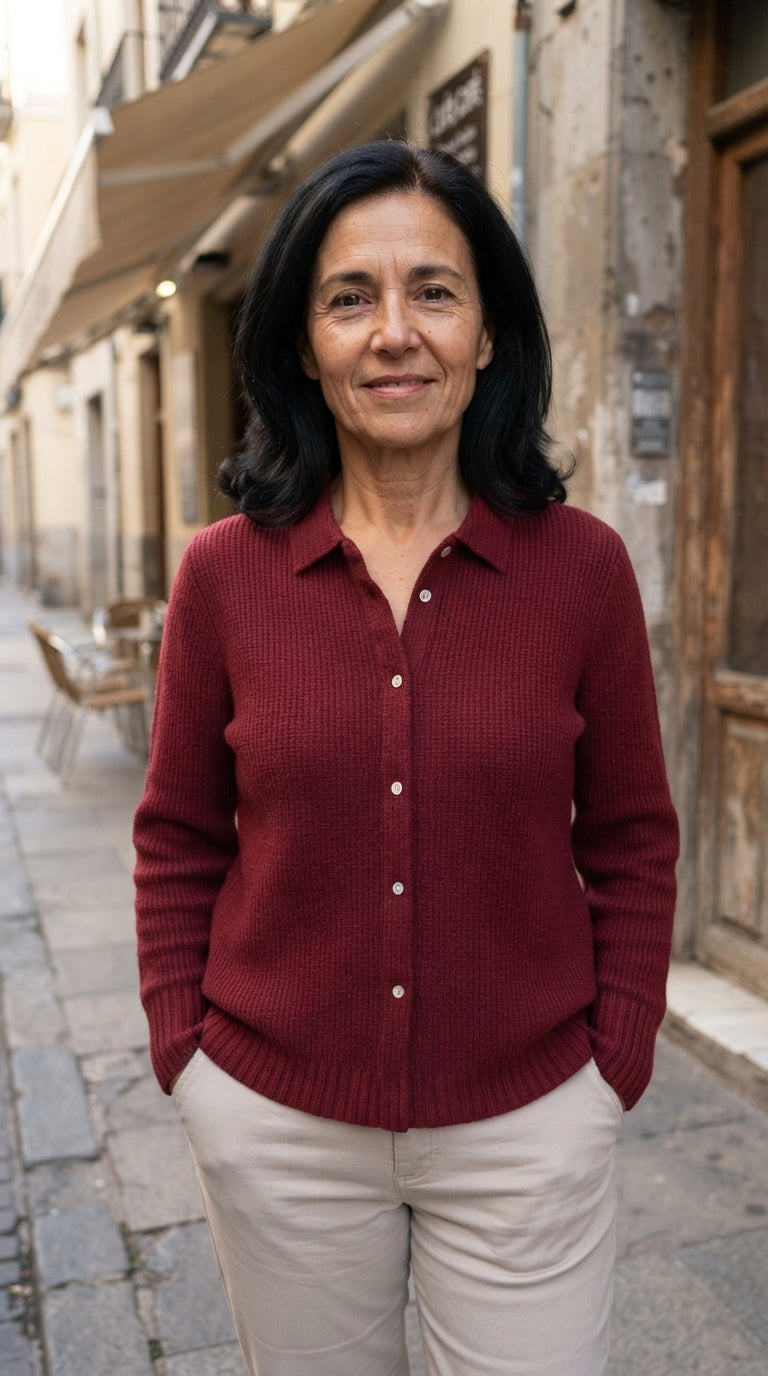 Diana | Chaqueta de Punto Texturizada con Botones - Rojo vino