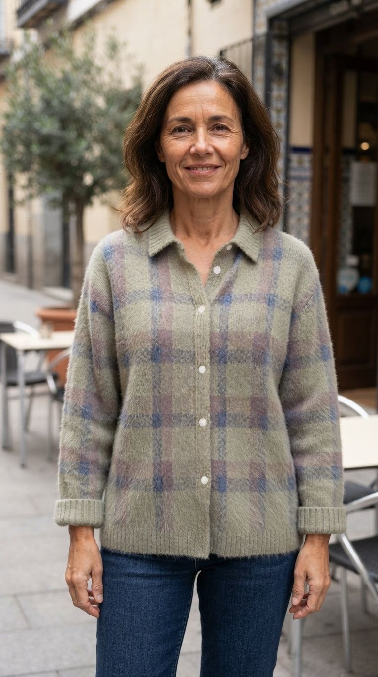 Elisa | Chaqueta de Punto de Cuadros - Marrón