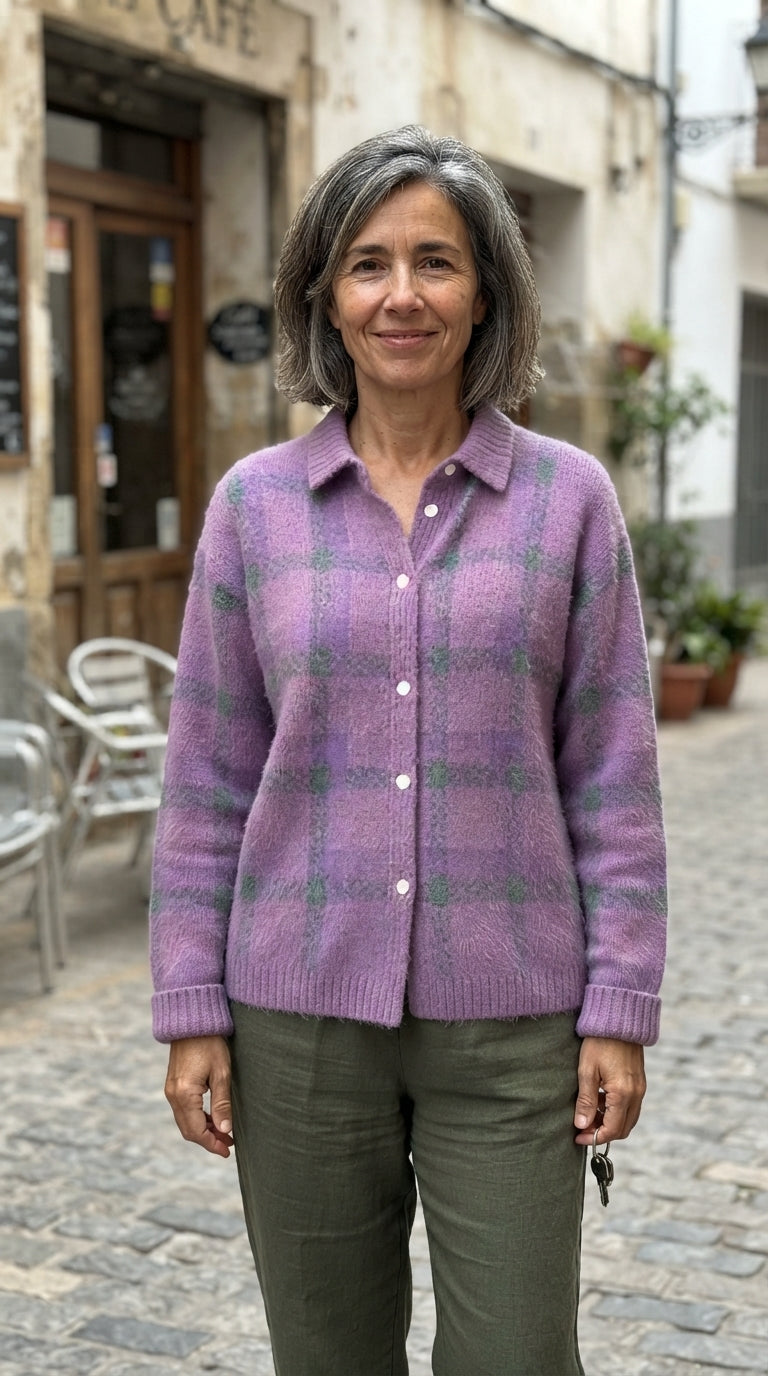 Elisa | Chaqueta de Punto de Cuadros - Morado