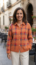 Elisa | Chaqueta de Punto de Cuadros - Naranja