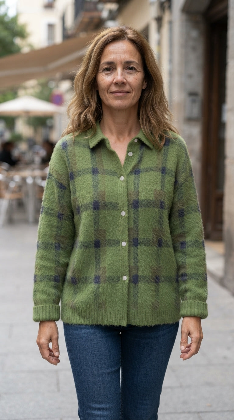 Elisa | Chaqueta de Punto de Cuadros - Verde