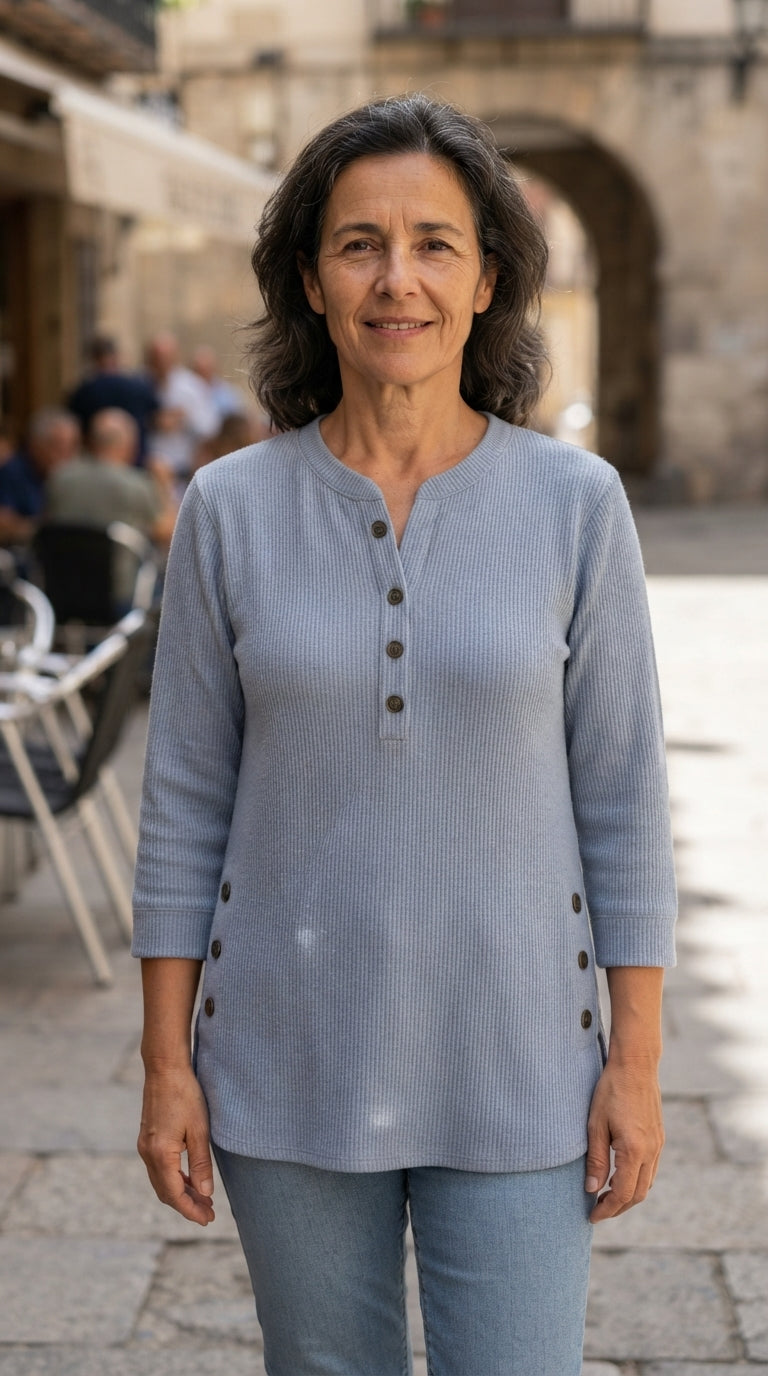 Fabiola | Jersey Túnica Henley con Botones - Azul cielo