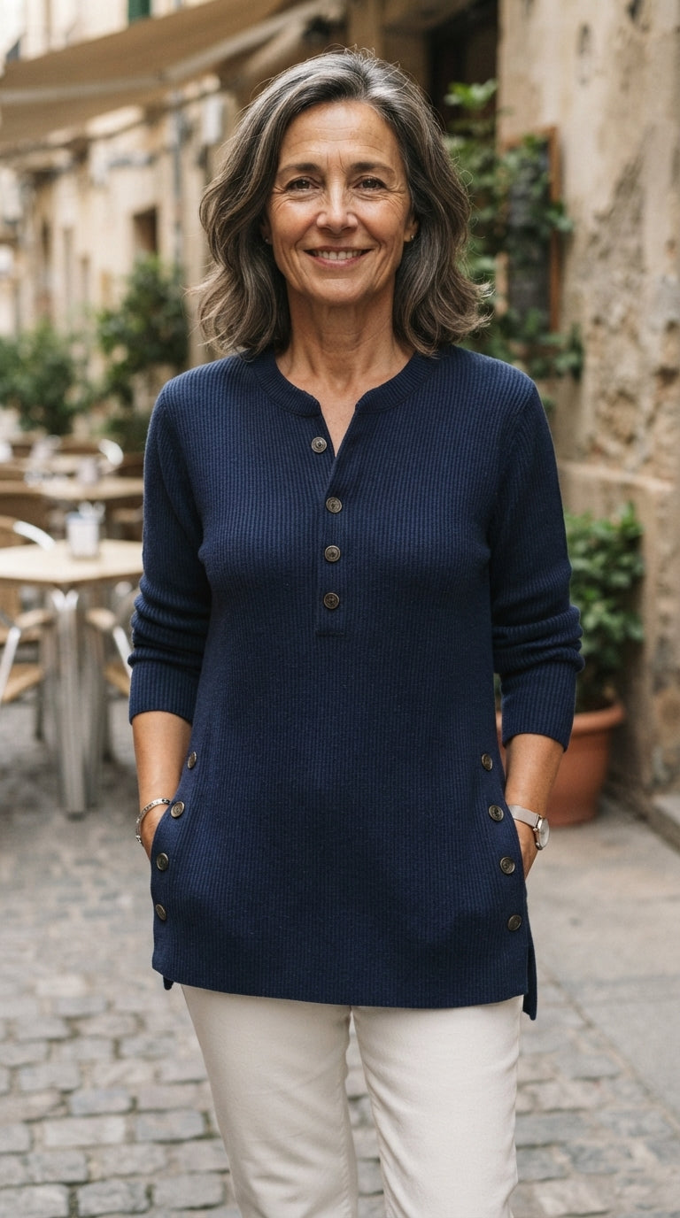 Fabiola | Jersey Túnica Henley con Botones - Azul marino