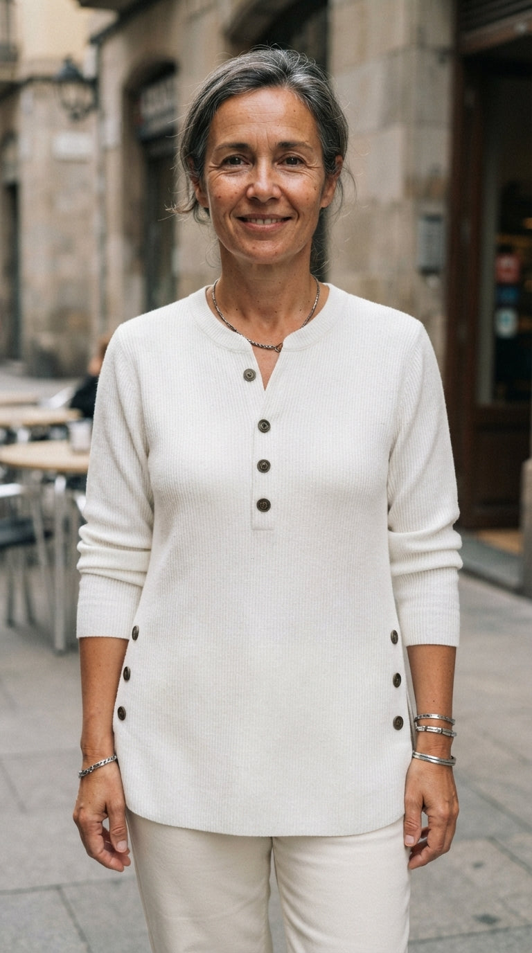 Fabiola | Jersey Túnica Henley con Botones - Blanco