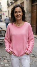 Gloria | Jersey Gofrado de Cuello Redondo - Rosa
