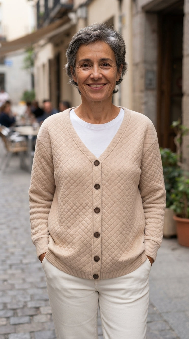Jimena | Chaqueta de Punto Acolchada en Rombos - Caqui