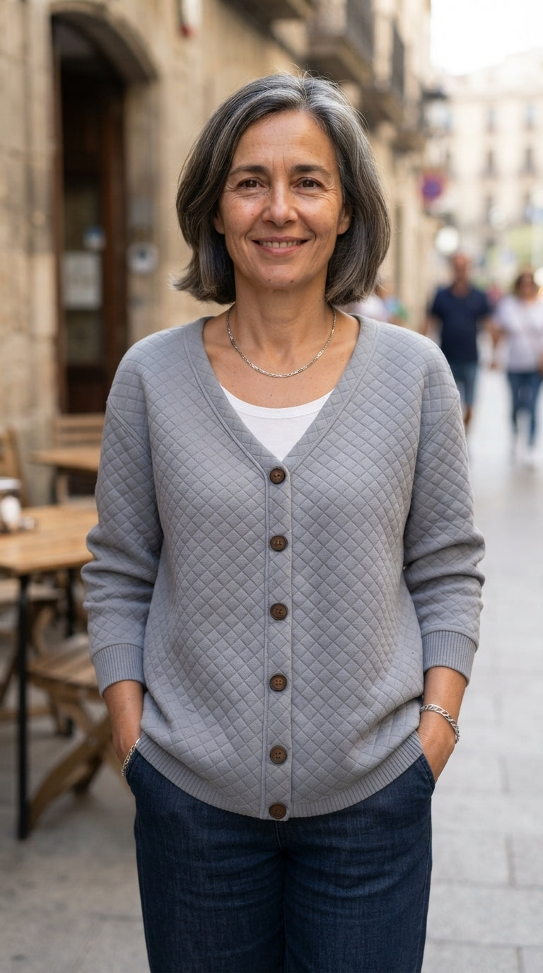 Jimena | Chaqueta de Punto Acolchada en Rombos - Gris