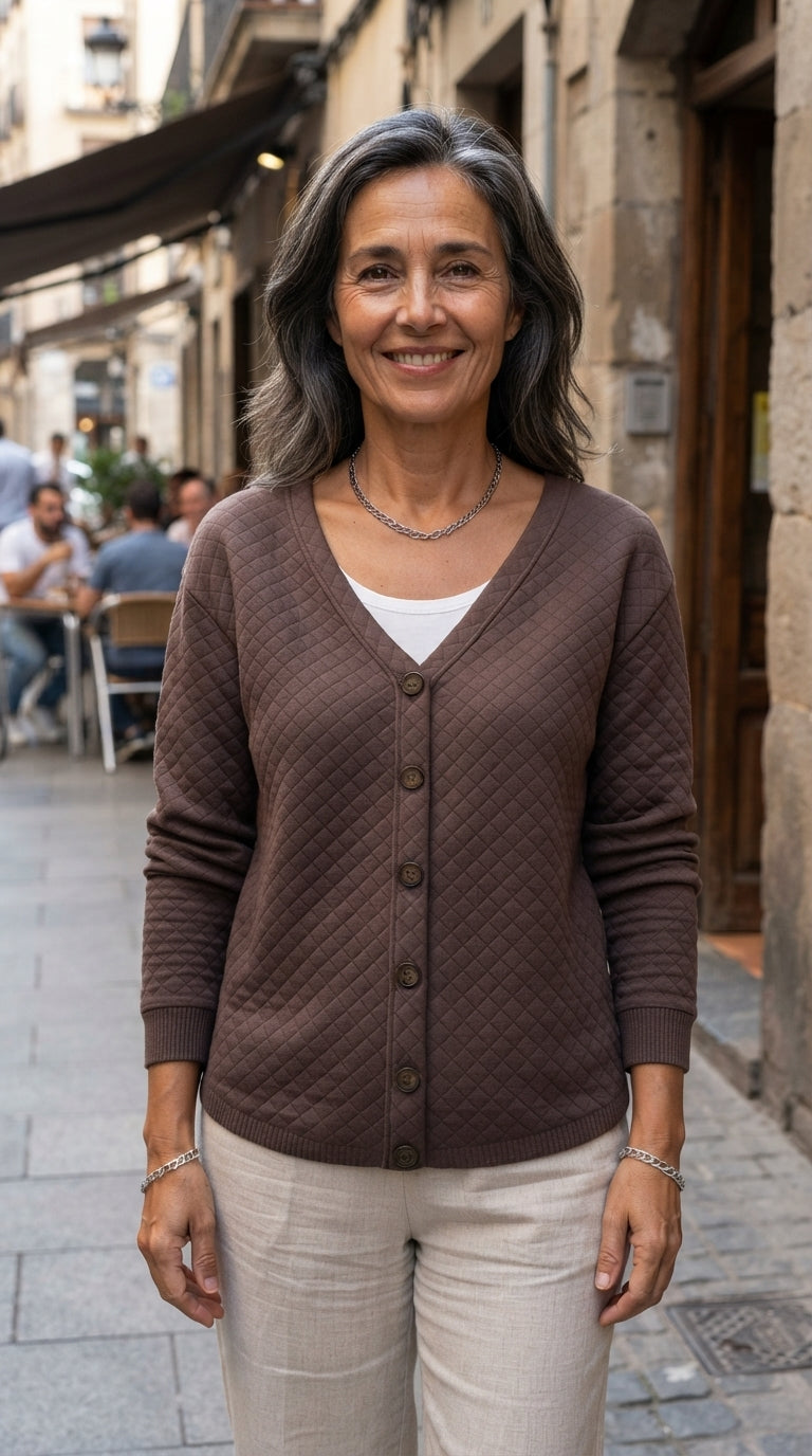Jimena | Chaqueta de Punto Acolchada en Rombos - Marrón