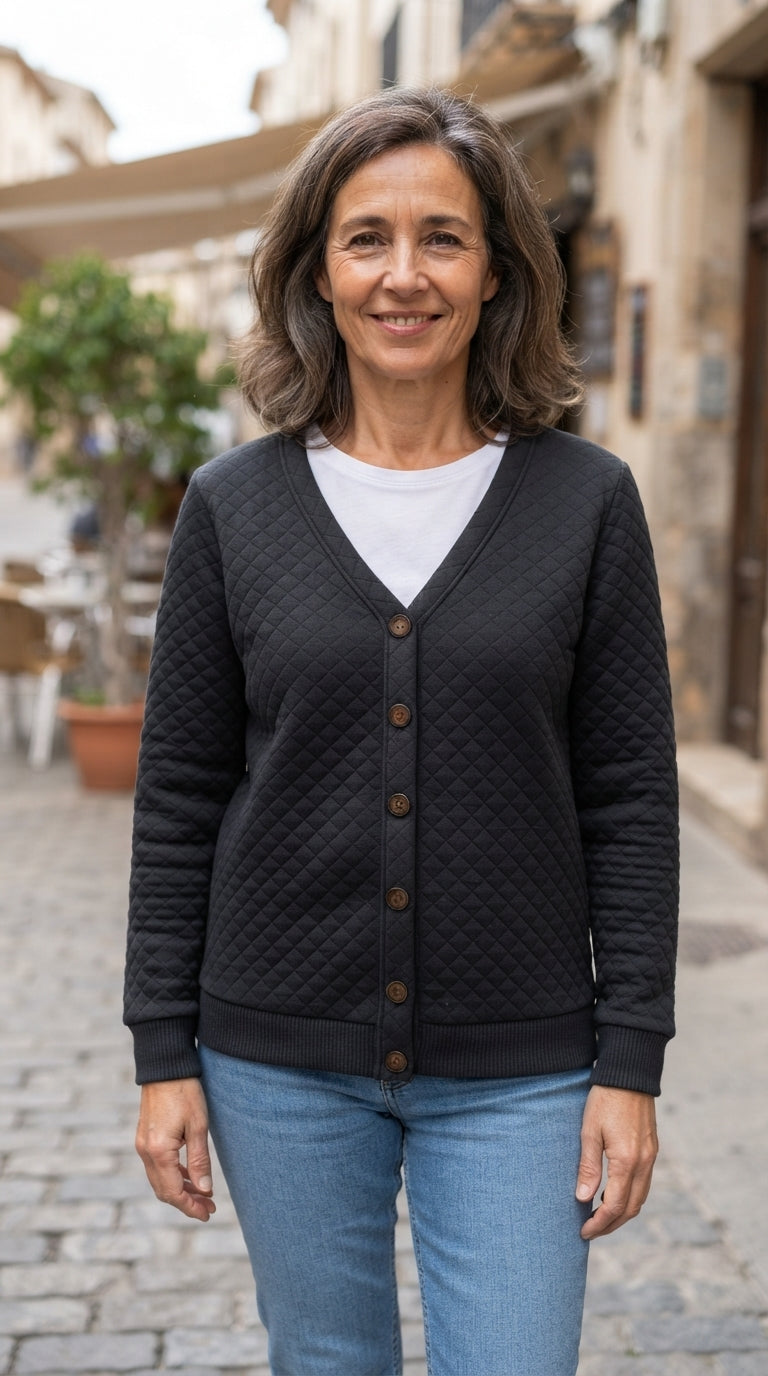 Jimena | Chaqueta de Punto Acolchada en Rombos - Negro