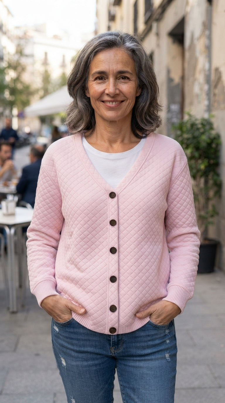 Jimena | Chaqueta de Punto Acolchada en Rombos - Rosa