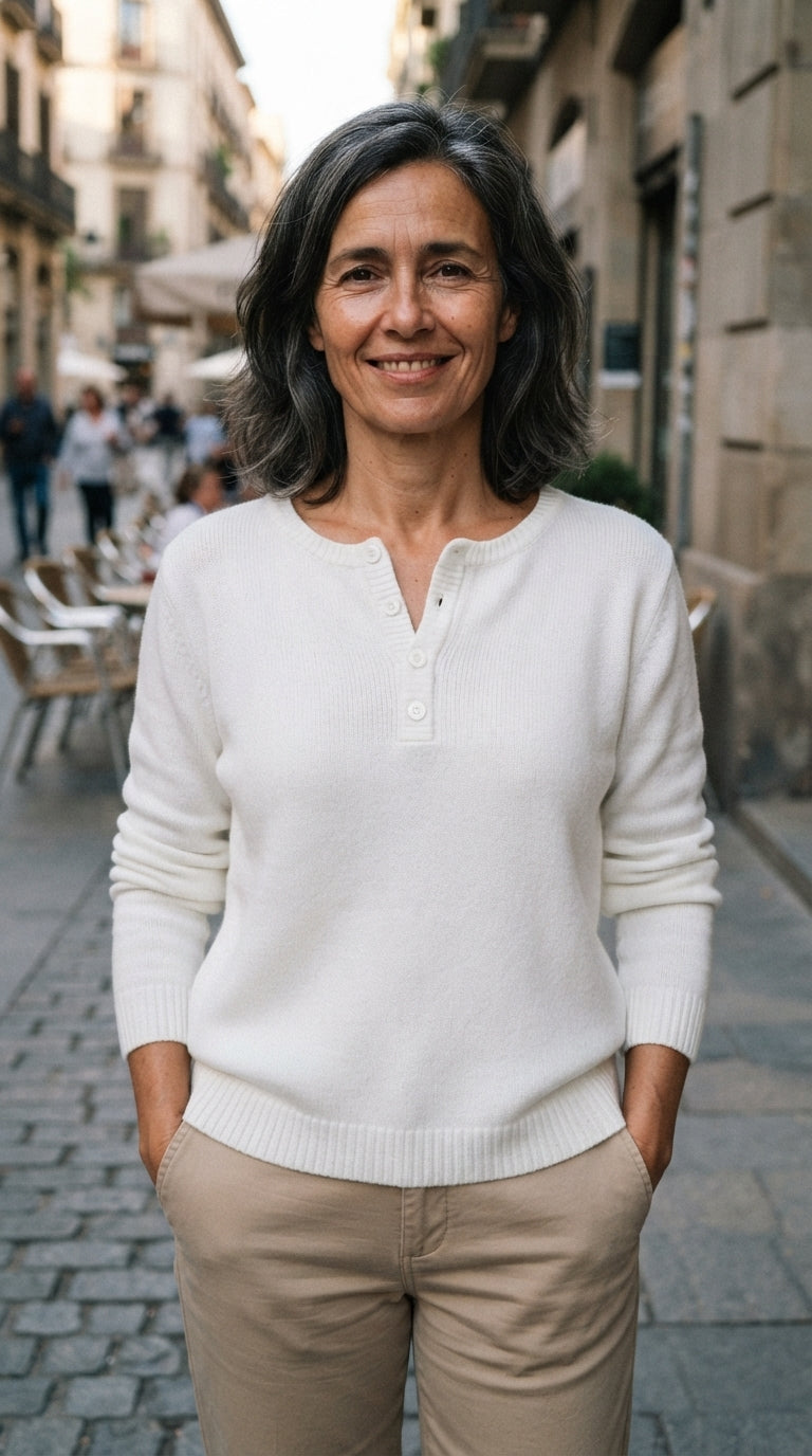 Julieta | Jersey Henley de Punto con Botones - Blanco