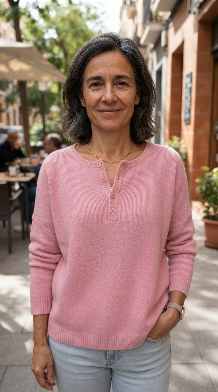 Julieta | Jersey Henley de Punto con Botones - Rosa claro