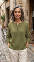 Julieta | Jersey Henley de Punto con Botones - Verde oliva