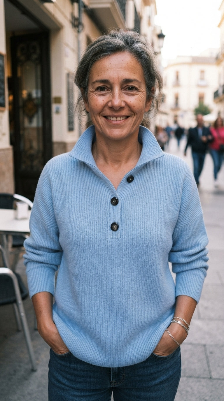 Marta | Jersey de Cuello Polo con Tapeta - Azul cielo