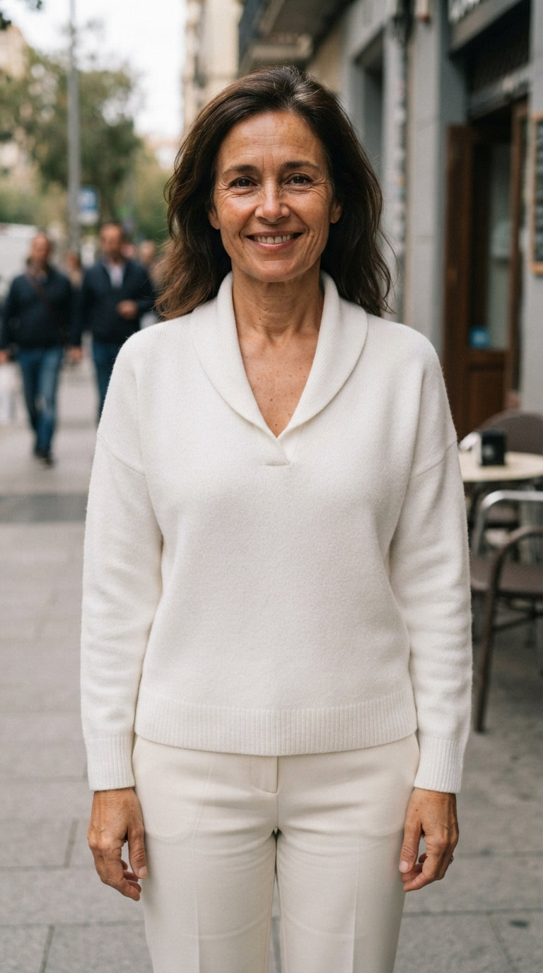 Martina | Jersey de Pico con Cuello Drapeado - Blanco