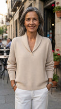 Martina | Jersey de Pico con Cuello Drapeado - Crema