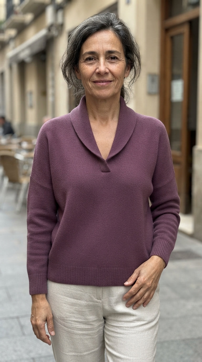 Martina | Jersey de Pico con Cuello Drapeado - Morado