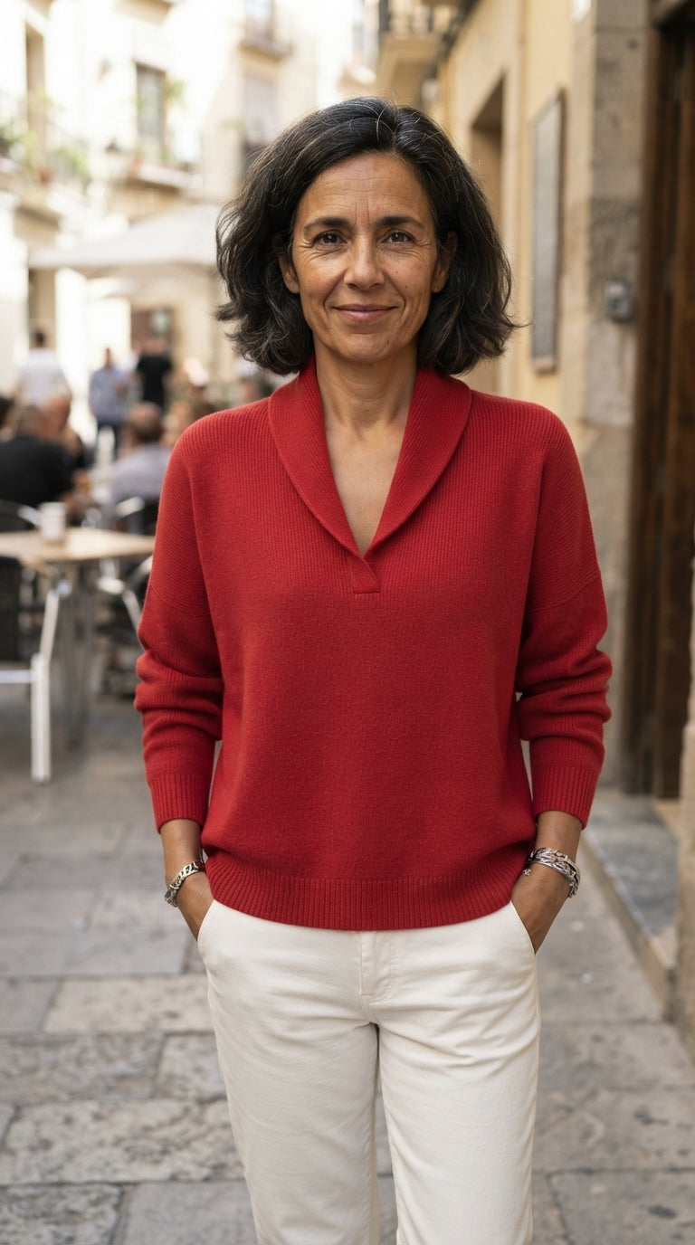 Martina | Jersey de Pico con Cuello Drapeado - Rojo