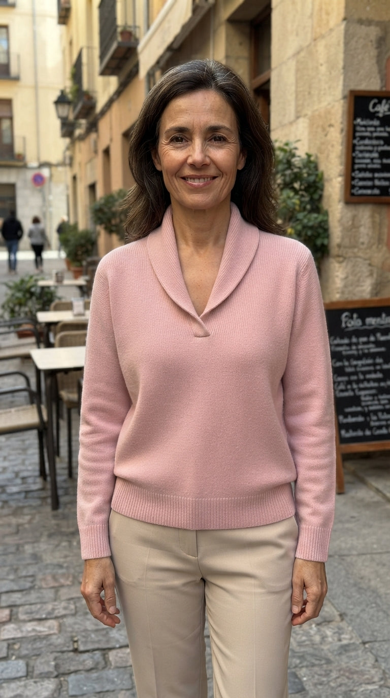 Martina | Jersey de Pico con Cuello Drapeado - Rosa