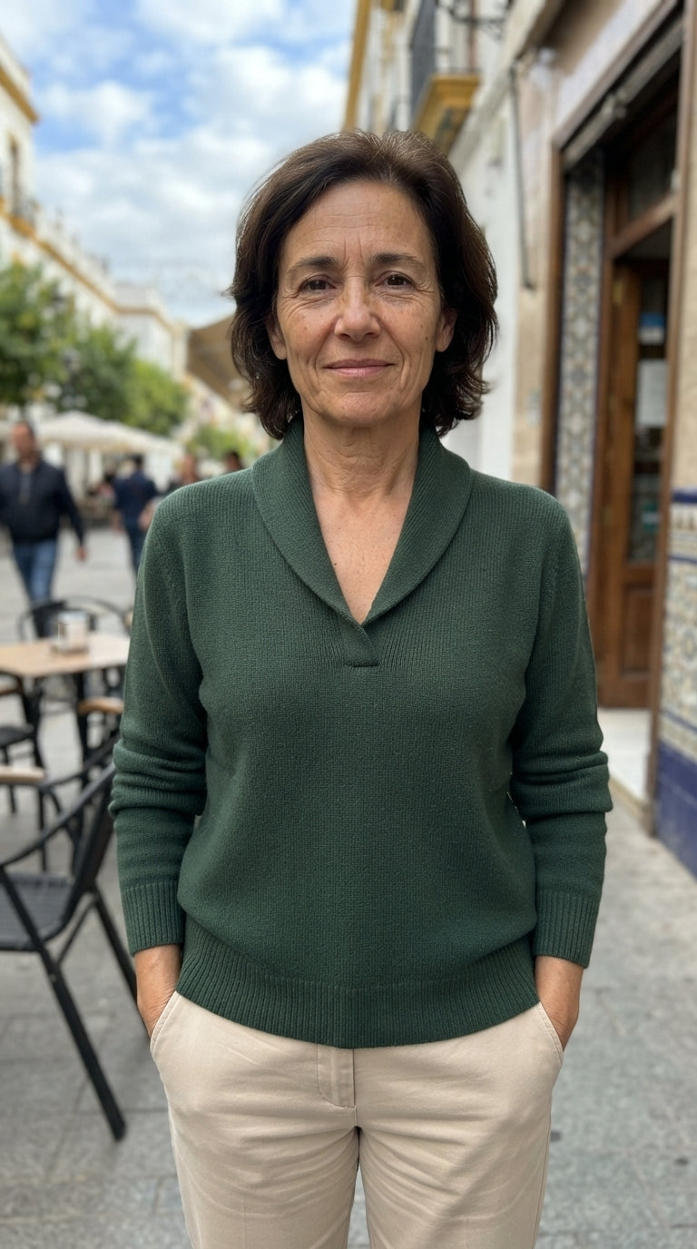 Martina | Jersey de Pico con Cuello Drapeado - Verde