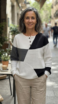 Nerea | Jersey Henley Gofrado de Bloques Geométricos - Gris