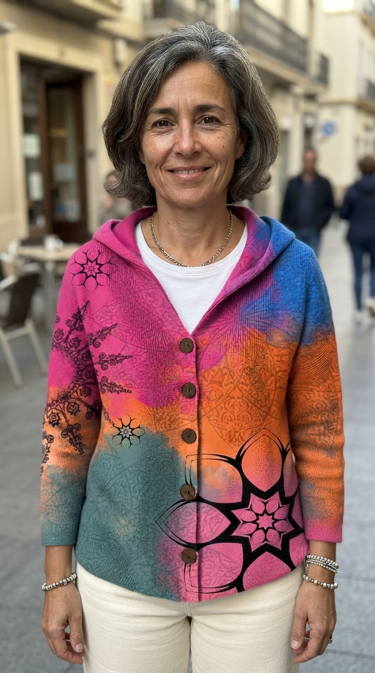 Noelia | Chaqueta de Punto Estampada con Capucha - Fucsia