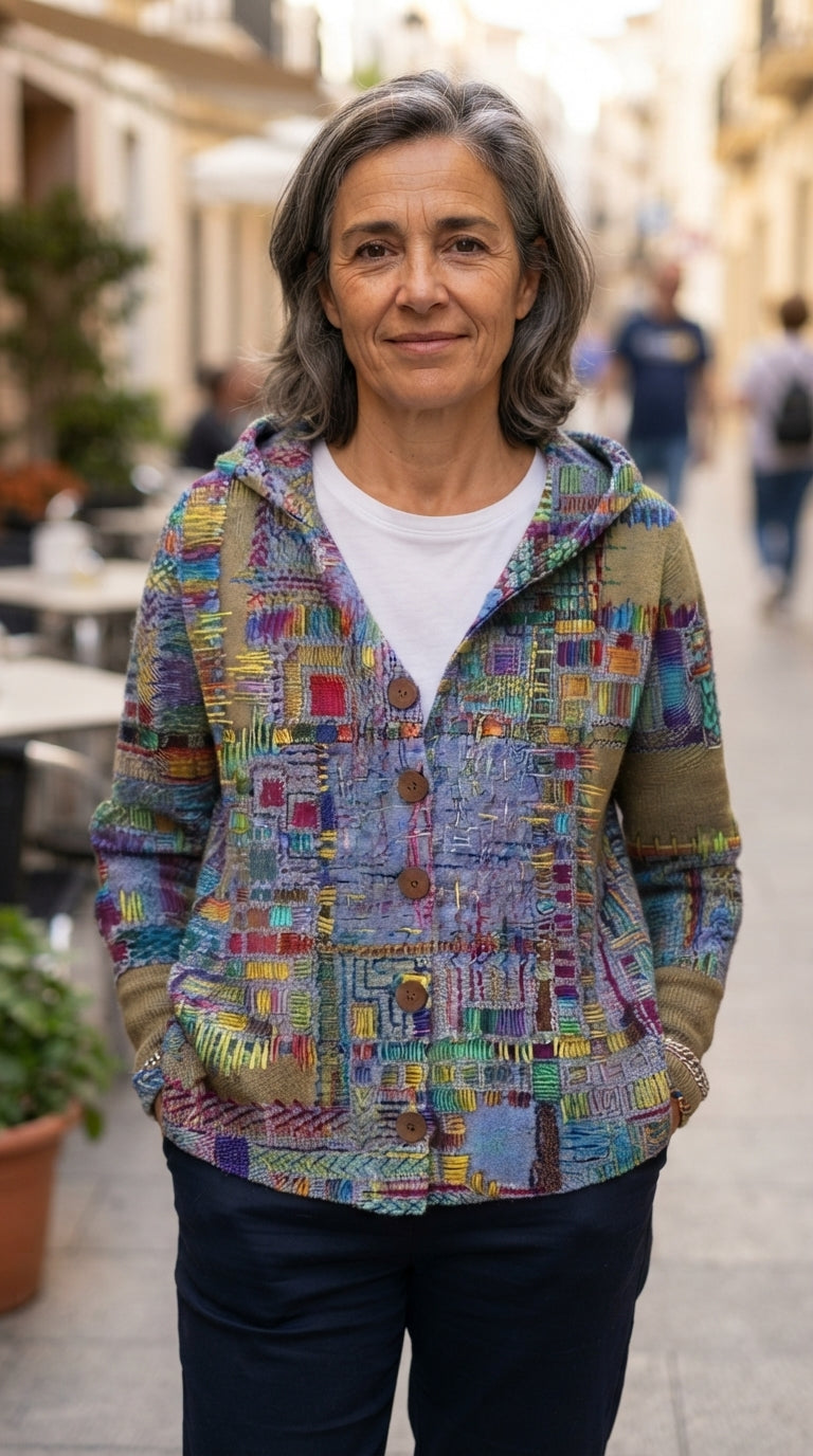 Noelia | Chaqueta de Punto Estampada con Capucha - Morado
