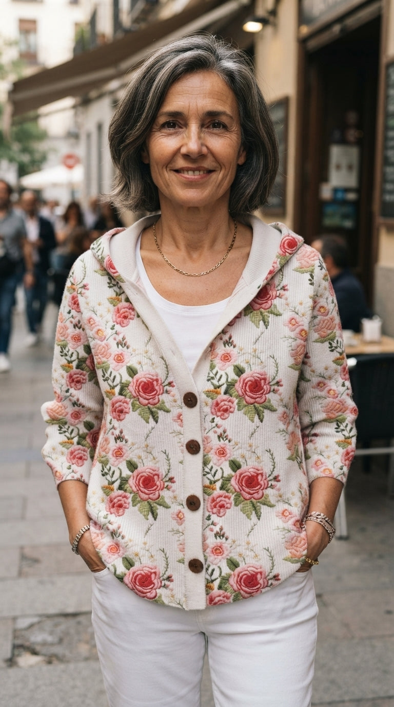 Noelia | Chaqueta de Punto Estampada con Capucha - Rosa