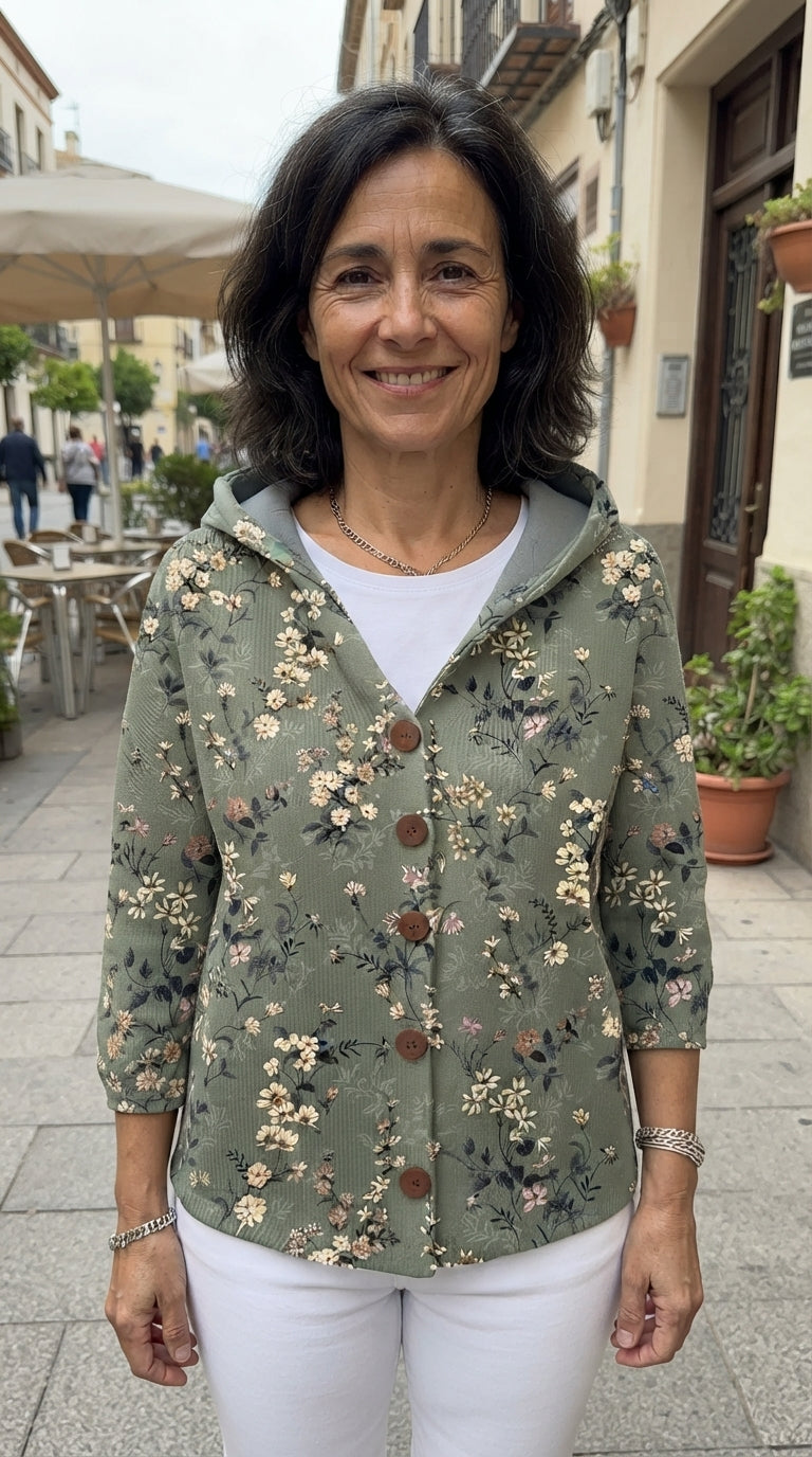 Noelia | Chaqueta de Punto Estampada con Capucha - Verde oscuro