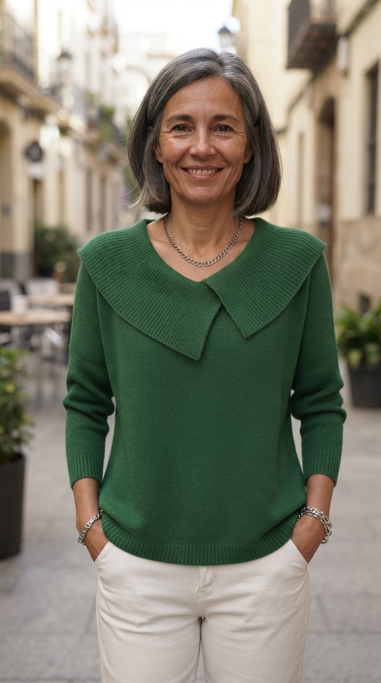 Olivia | Jersey de Cuello Cruzado con Canalé - Verde