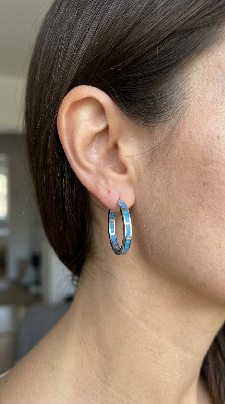 Pendientes Chic Circulares con Ópalo de Fuego Azul