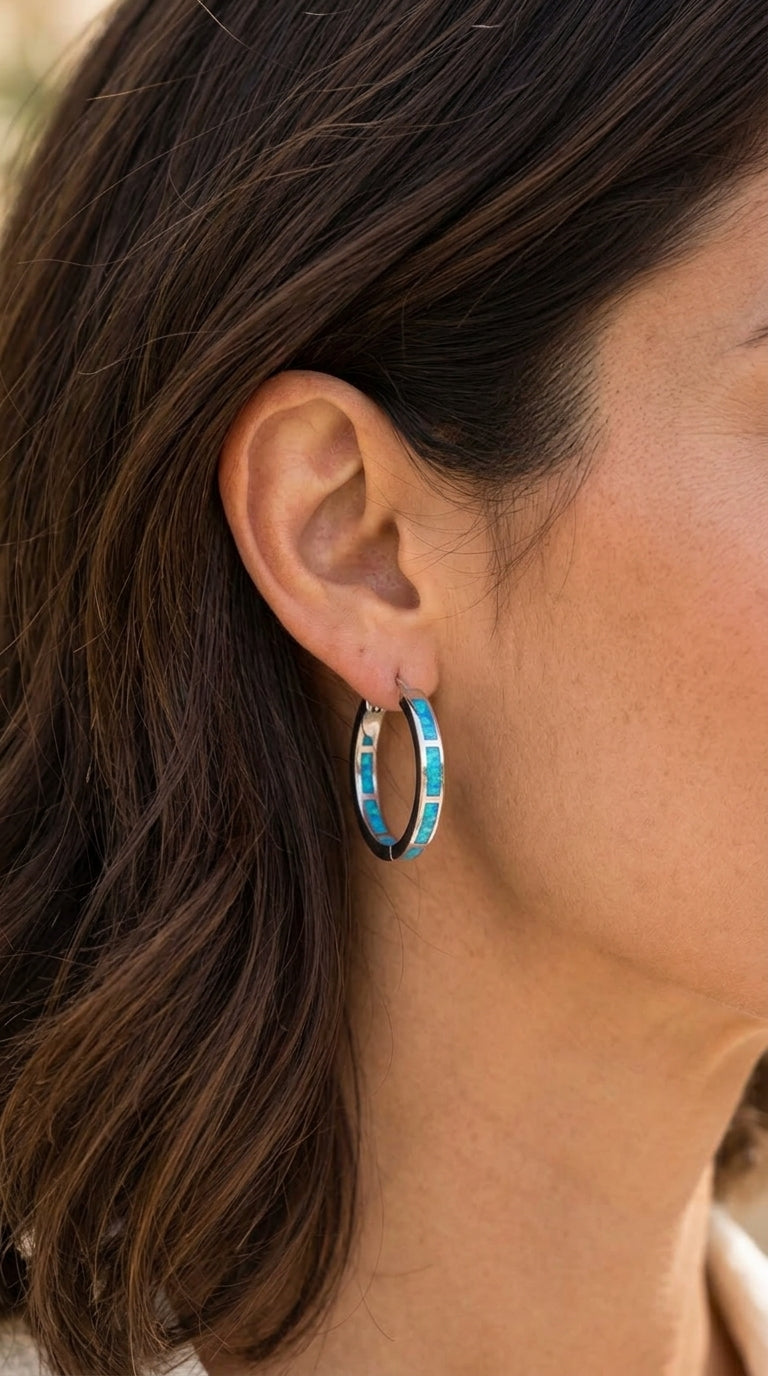 Pendientes Chic Circulares con Ópalo de Fuego Azul