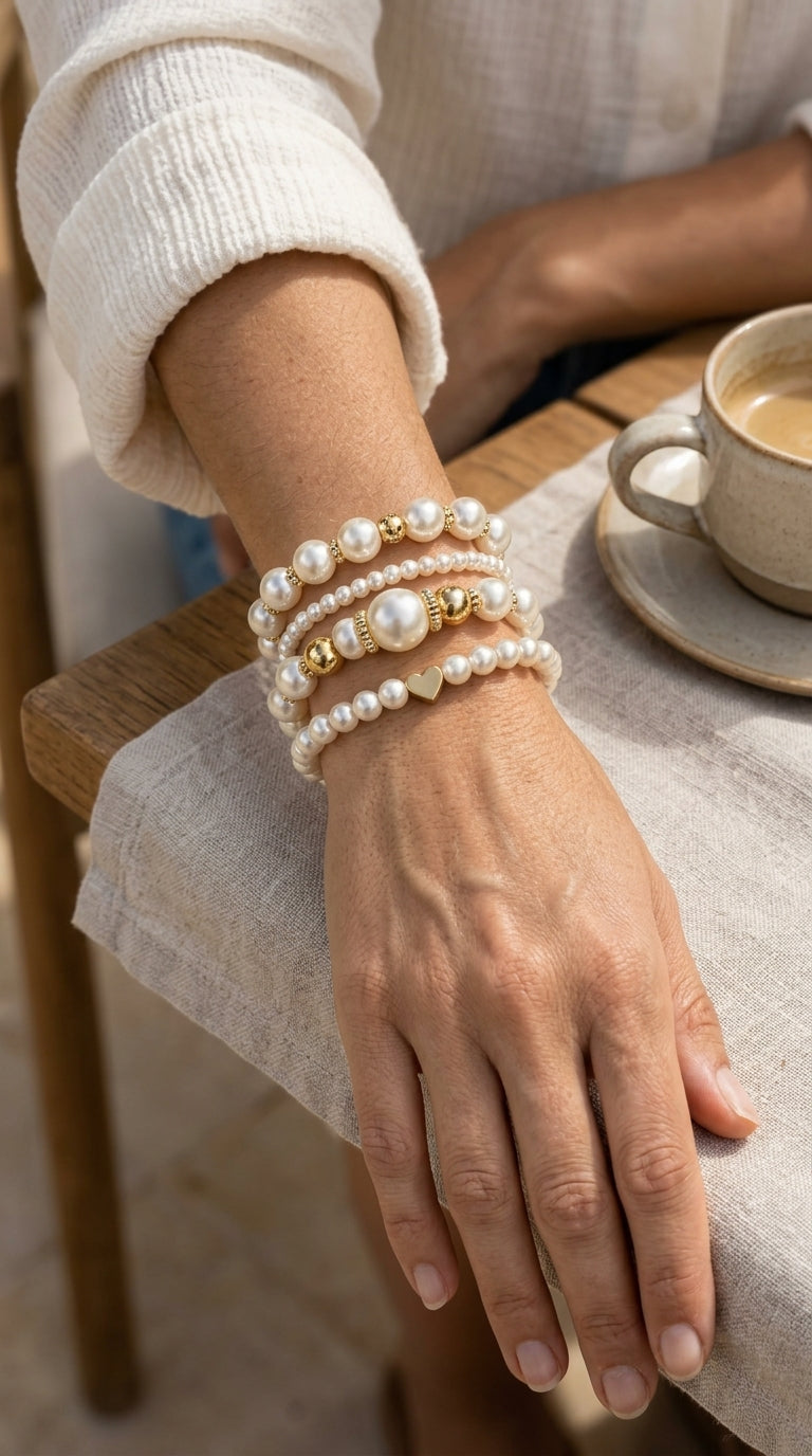 Conjunto de Pulseras de Perlas Atemporales