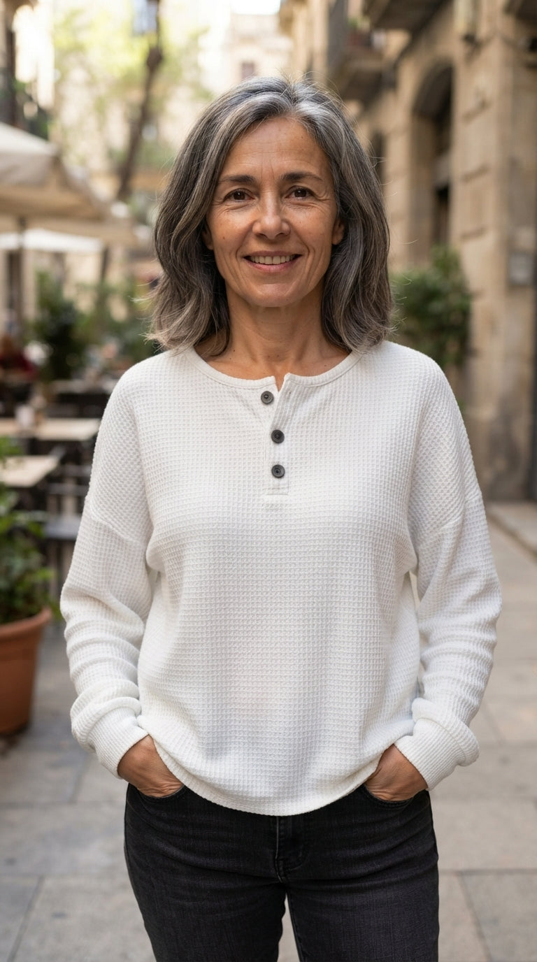Sara | Sudadera Henley Gofrada - Blanco