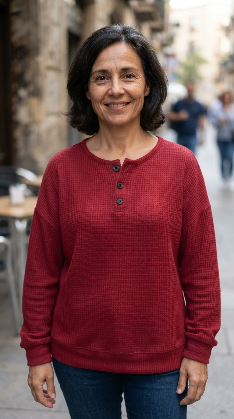 Sara | Sudadera Henley Gofrada - Rojo