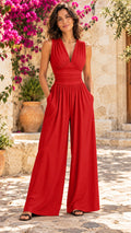 Charity – Mono elegante sin mangas y pierna ancha - Rojo - modelo española 9:16