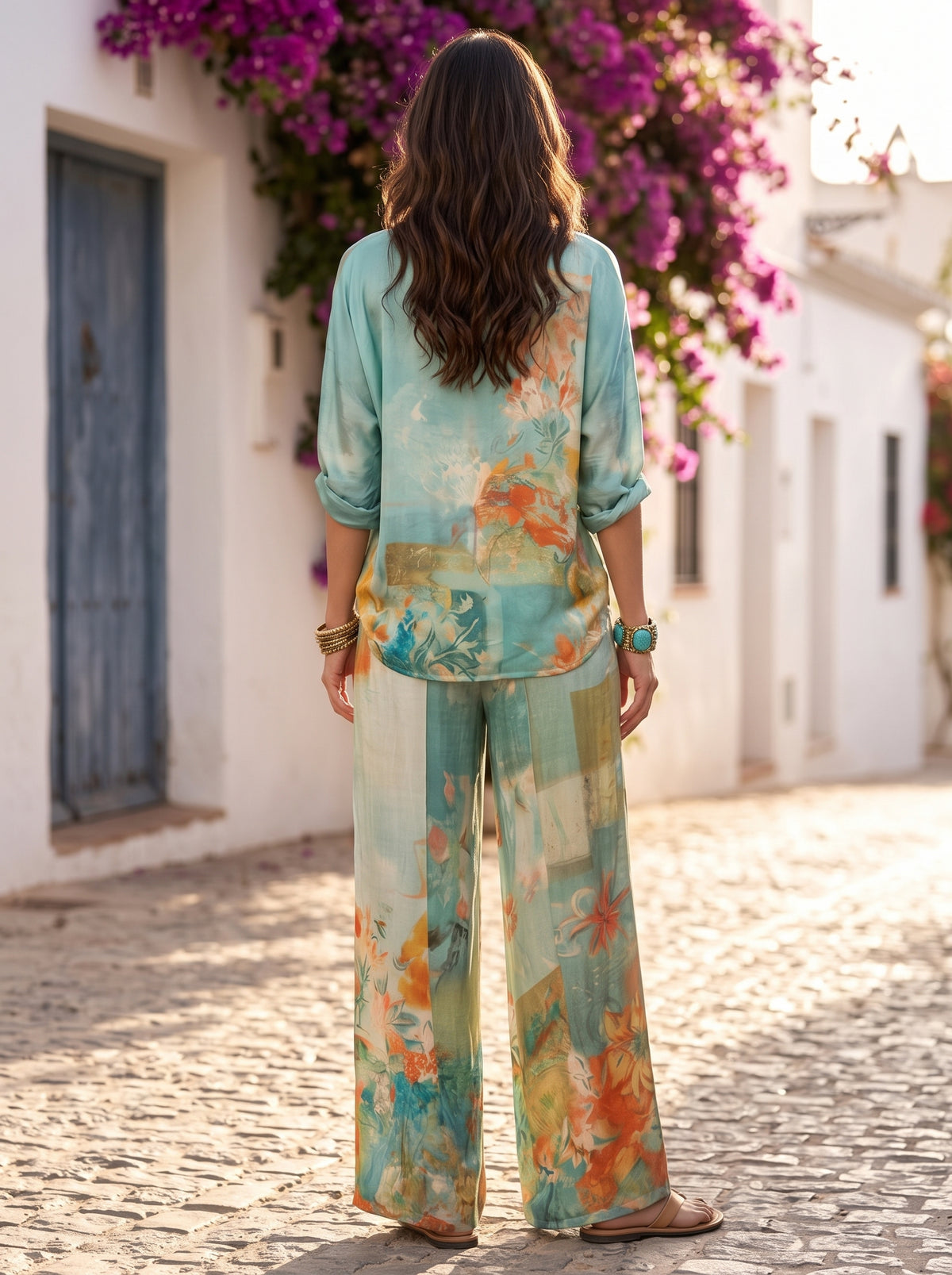 Chiara conjunto estampado floral y pantalón ancho - espalda