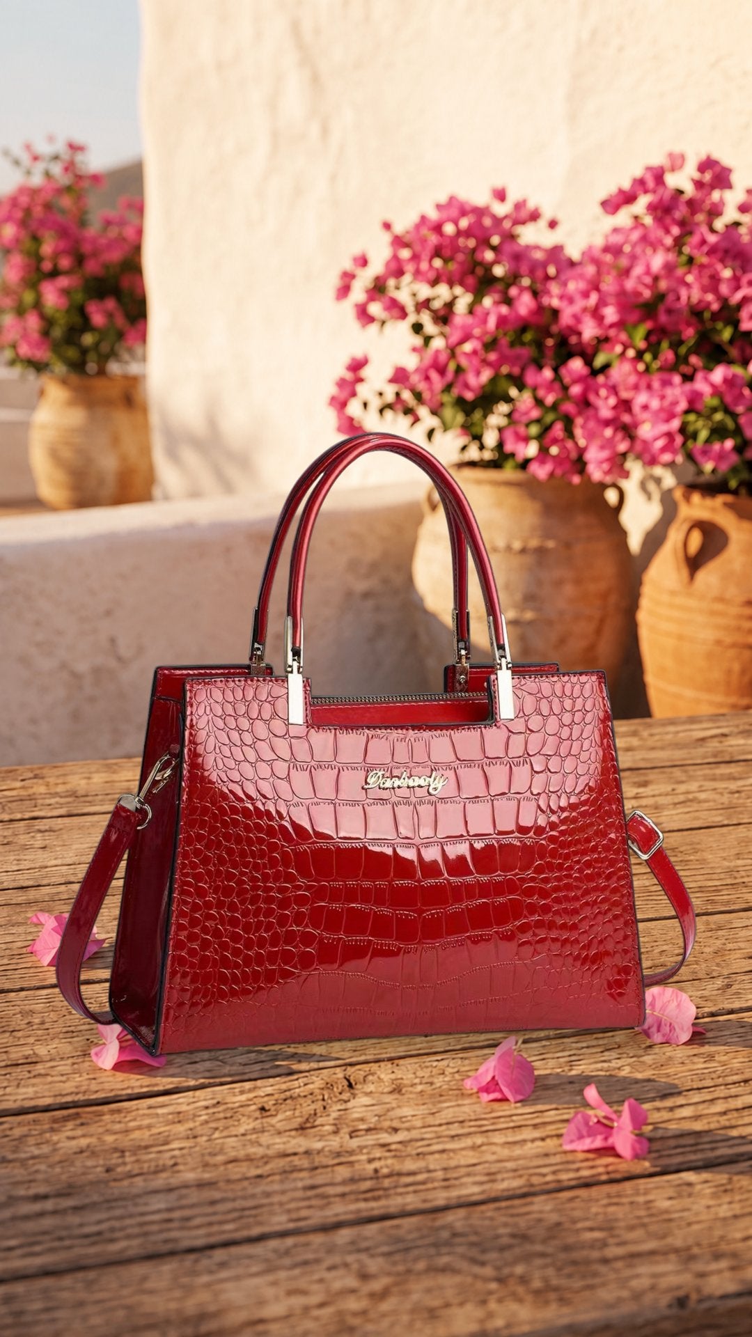 Erain - Bolso brillante en piel con grabado de cocodrilo - Cendalia
