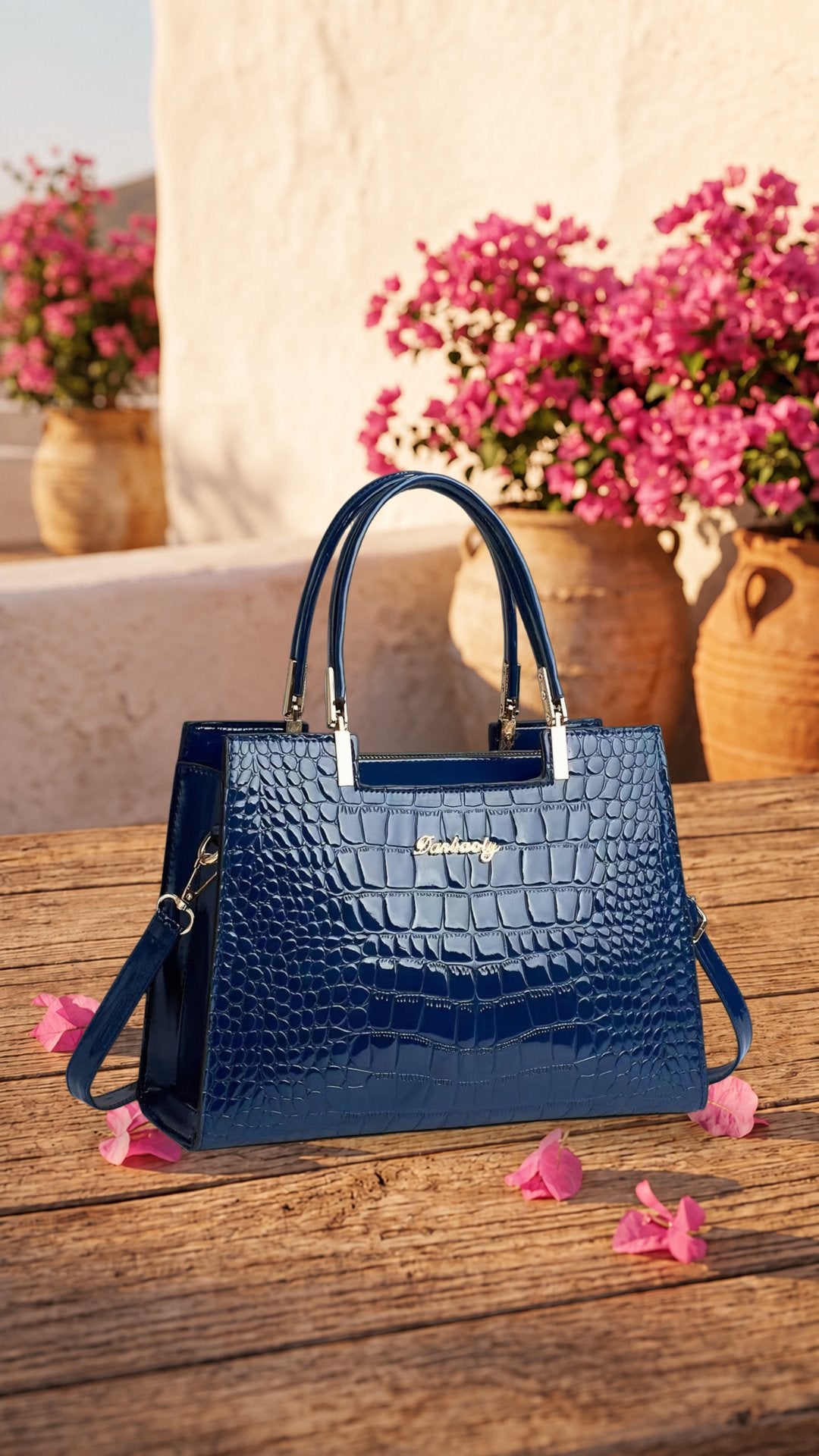 Erain - Bolso brillante en piel con grabado de cocodrilo - Cendalia