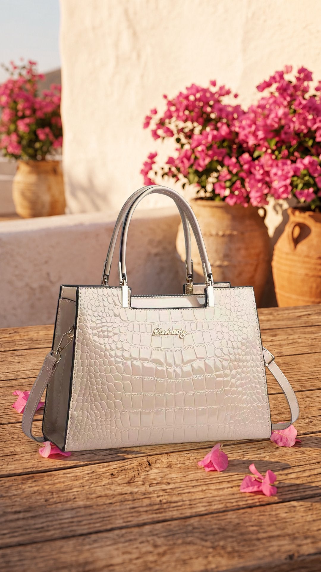 Erain - Bolso brillante en piel con grabado de cocodrilo - Cendalia
