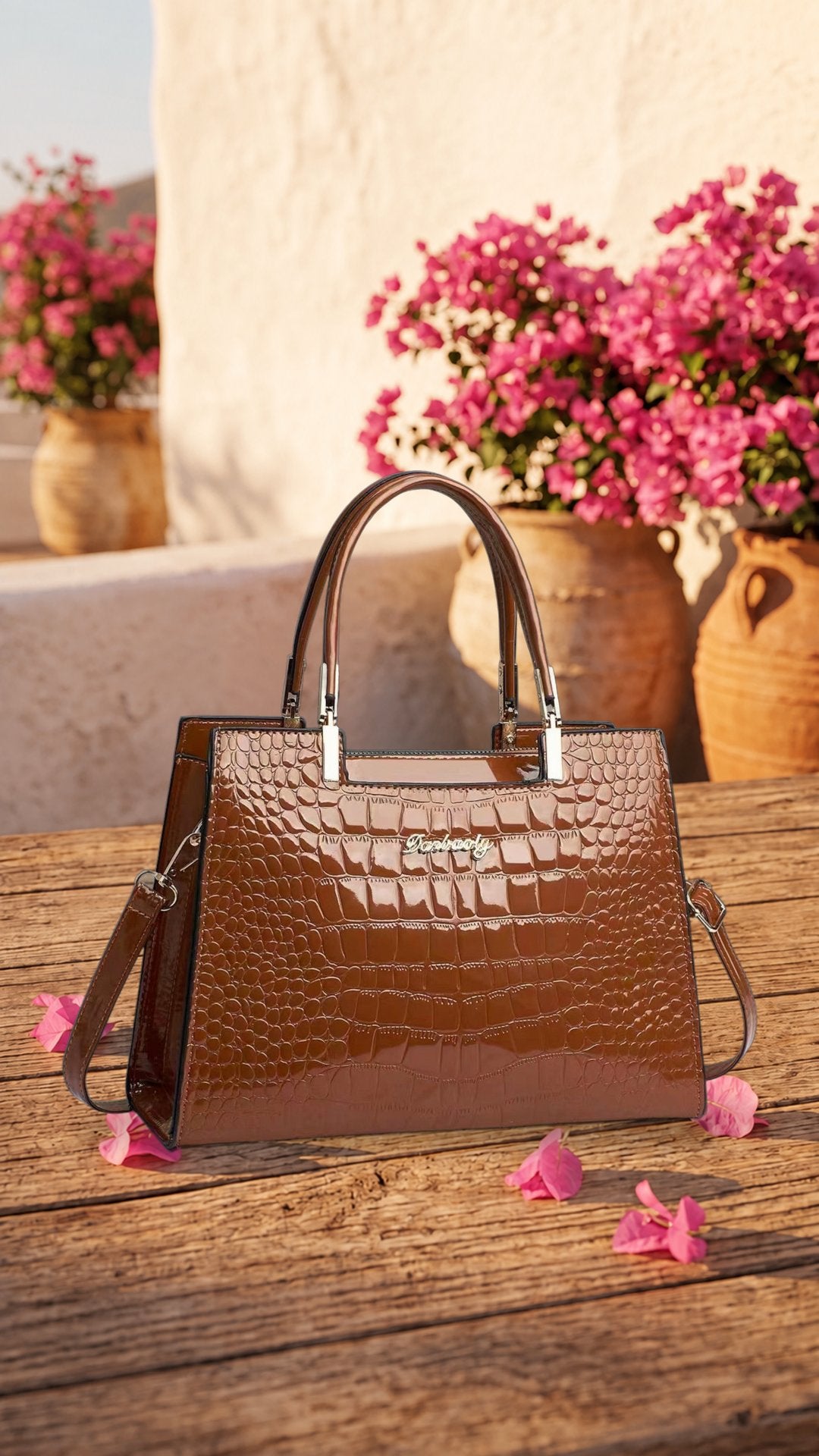 Erain - Bolso brillante en piel con grabado de cocodrilo - Cendalia
