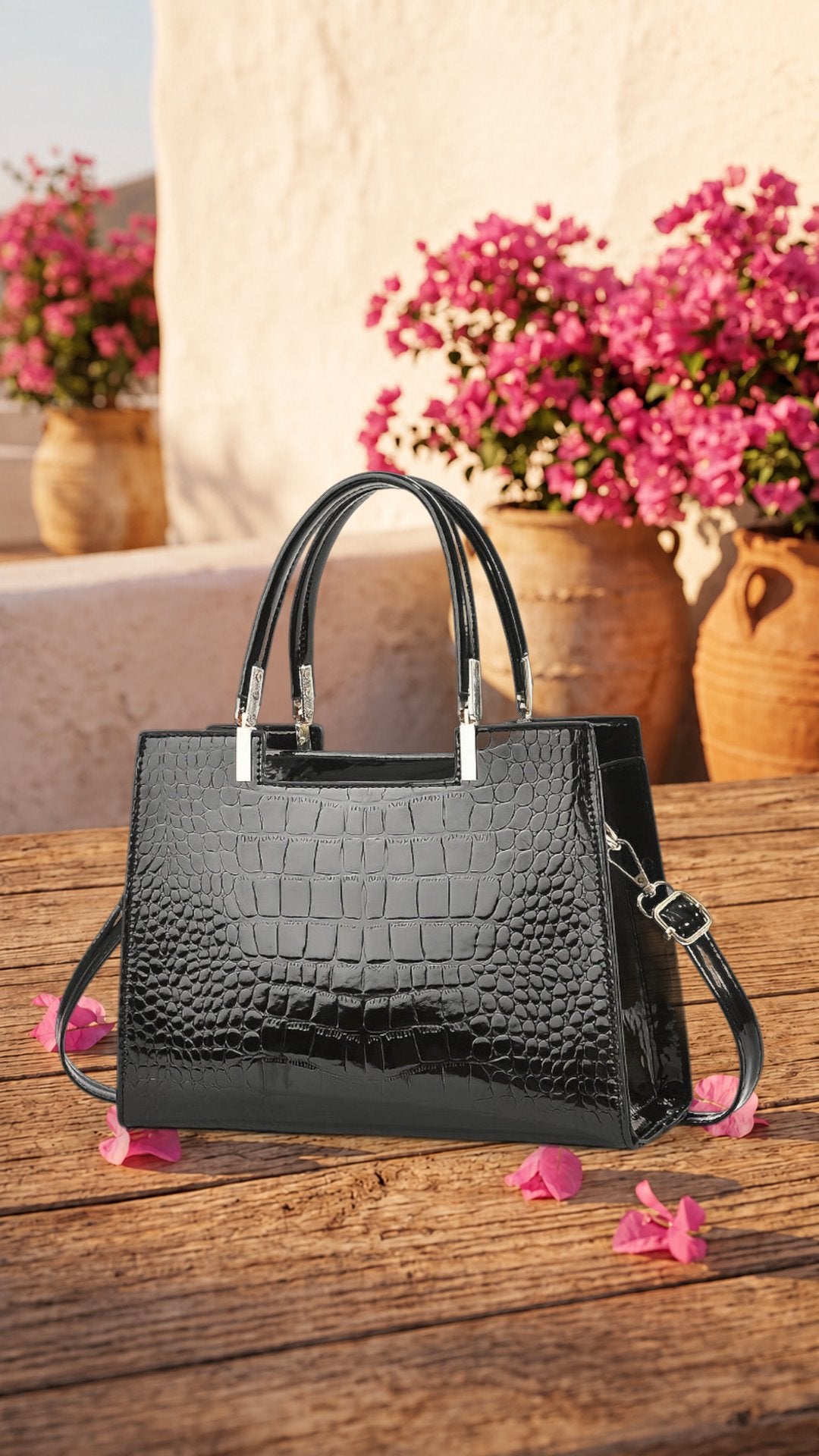 Erain - Bolso brillante en piel con grabado de cocodrilo - Cendalia