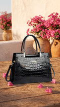 Erain - Bolso brillante en piel con grabado de cocodrilo - Cendalia