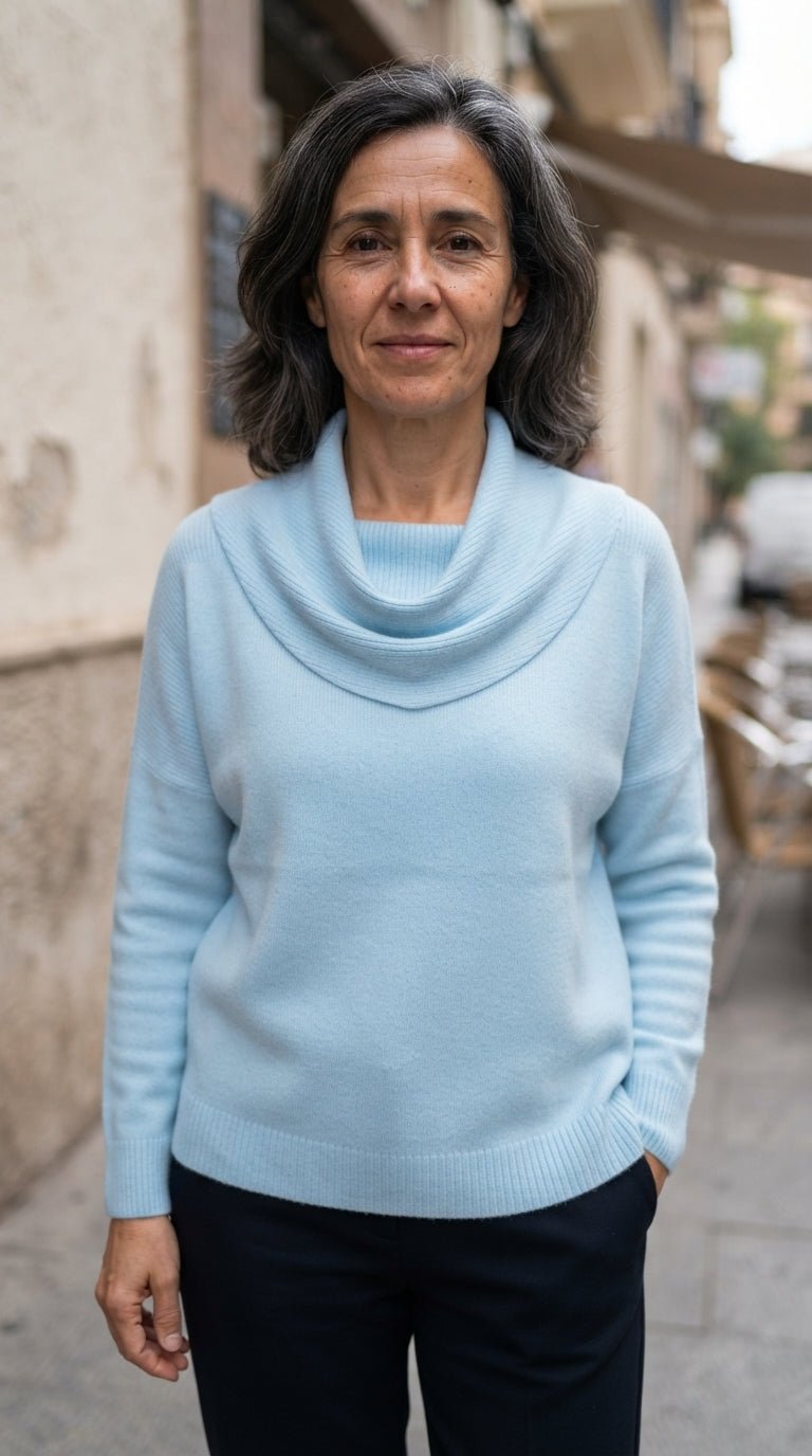 Inés | Jersey Fluido de Cuello Drapeado - Cendalia