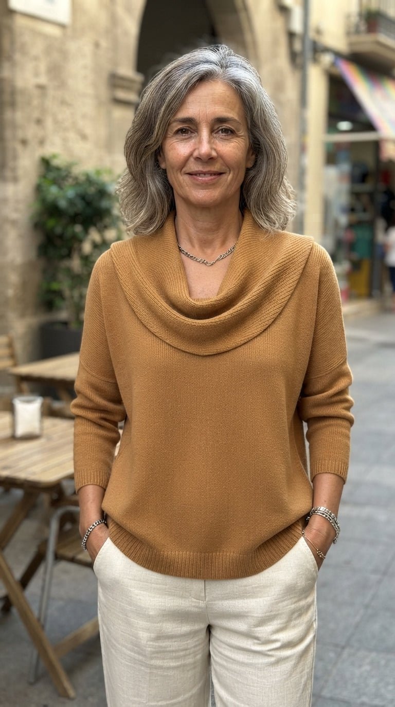 Inés | Jersey Fluido de Cuello Drapeado - Cendalia
