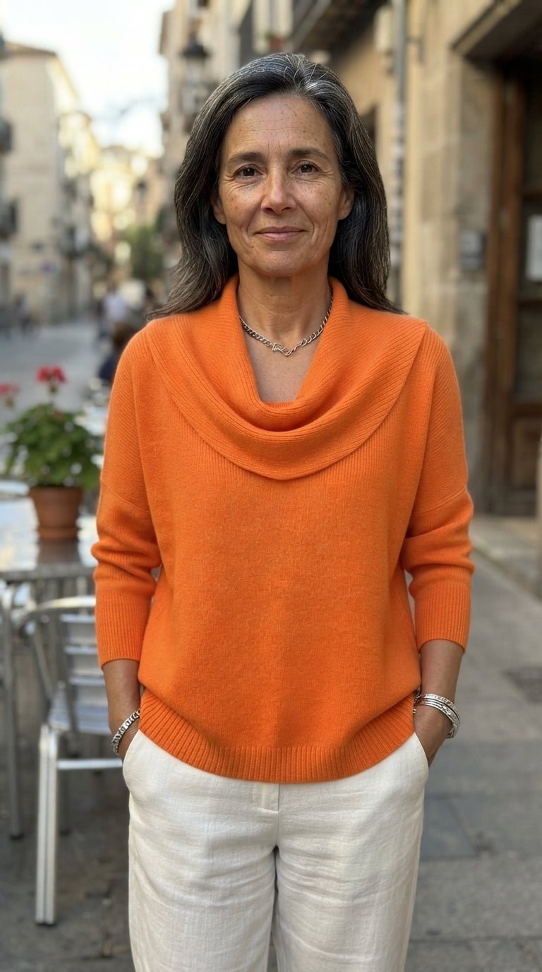 Inés | Jersey Fluido de Cuello Drapeado - Cendalia