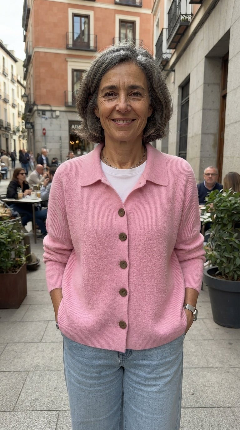 Irene | Chaqueta de Punto Lisa con Cuello y Botones - Cendalia