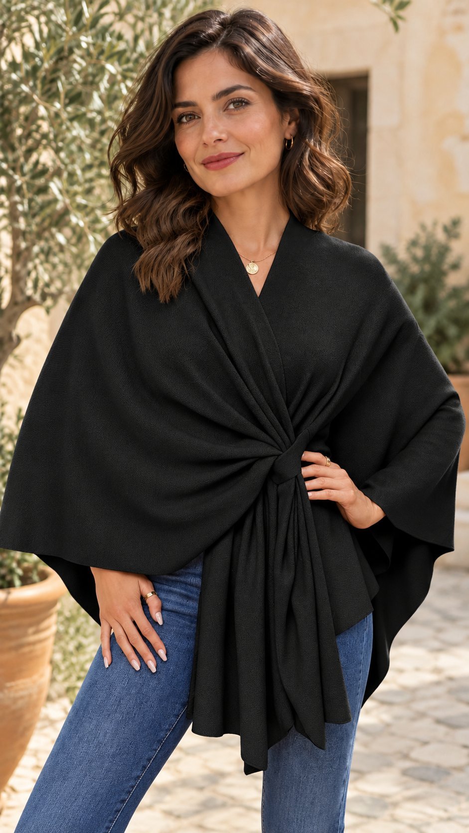 Maegan | Elegante chal tipo poncho con suave apertura frontal - Cendalia