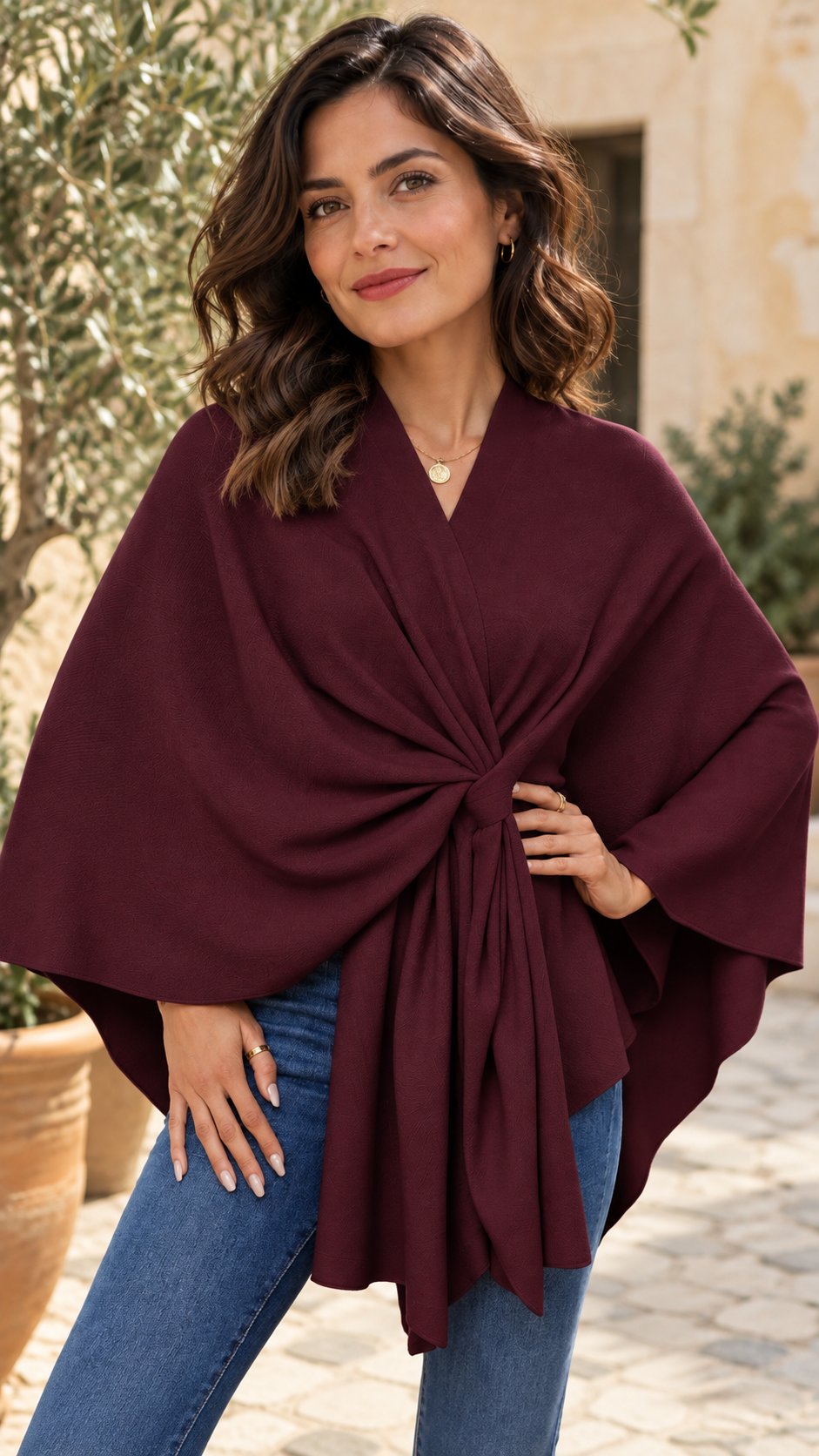 Maegan | Elegante chal tipo poncho con suave apertura frontal - Cendalia